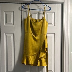 Lulu's Mustard Yellow Ruffle Hem Mini Slip Dress